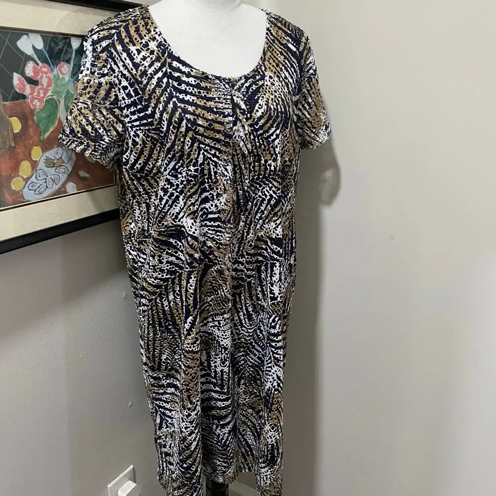 Kim Rogers Lacy Layered Dress Size Large Blue and Tan Knee Length Pullover